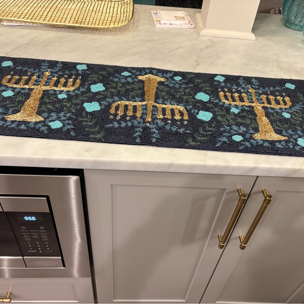Luxurious Gold and Blue Menorah Runner